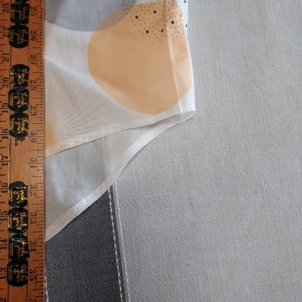 Womens L Geometric  Button‎ Up Shirt Long Sleeve Orange Gray White Top Korean - Picture 6 of 8